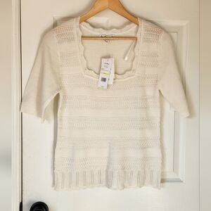 Sam Edelman Cream Knit Short Sleeve Top. Size: M